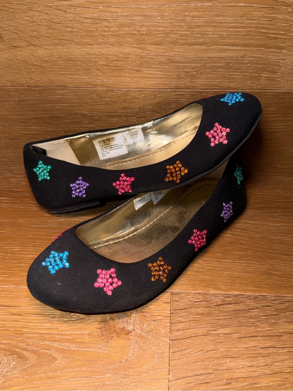 GAP Black Ballet Flats with Multicolor Beaded Stars